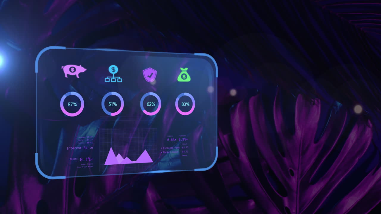 animación de la pantalla con datos bancarios sobre un fondo negro