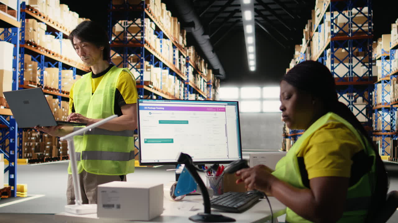 Vertical Video Distribution center staff managing package dispatch for a large brand