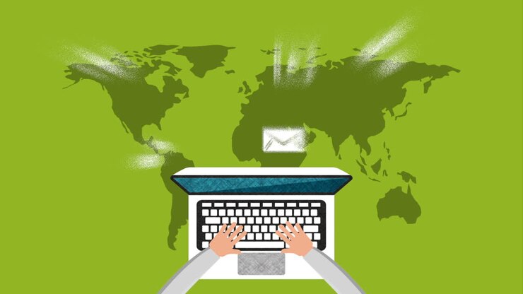 hands using laptop with social media technology