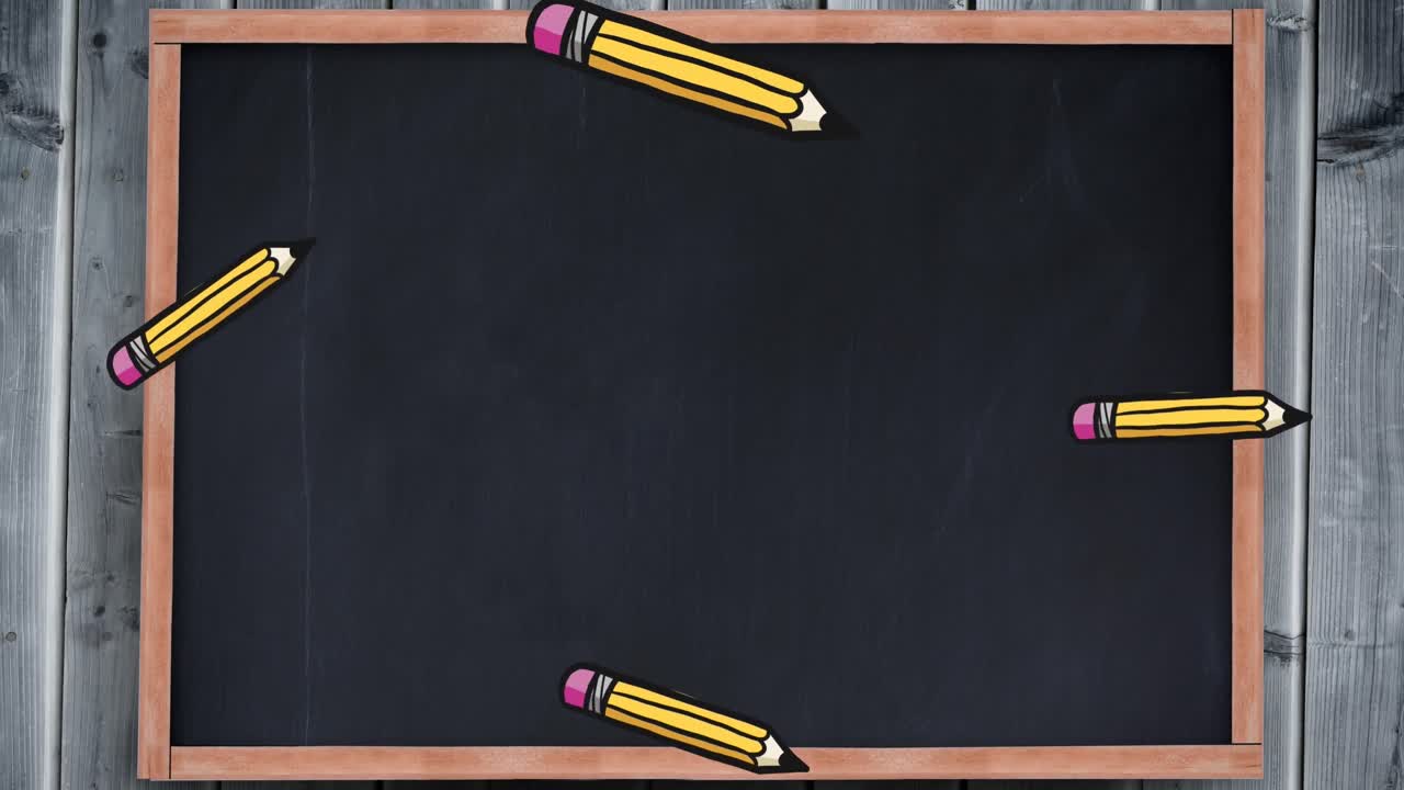 Animation of pencils over blackboard background