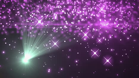 animación de puntos de luz y estrellas rosadas sobre fondo negro