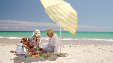 la familia se está divirtiendo en la playa.