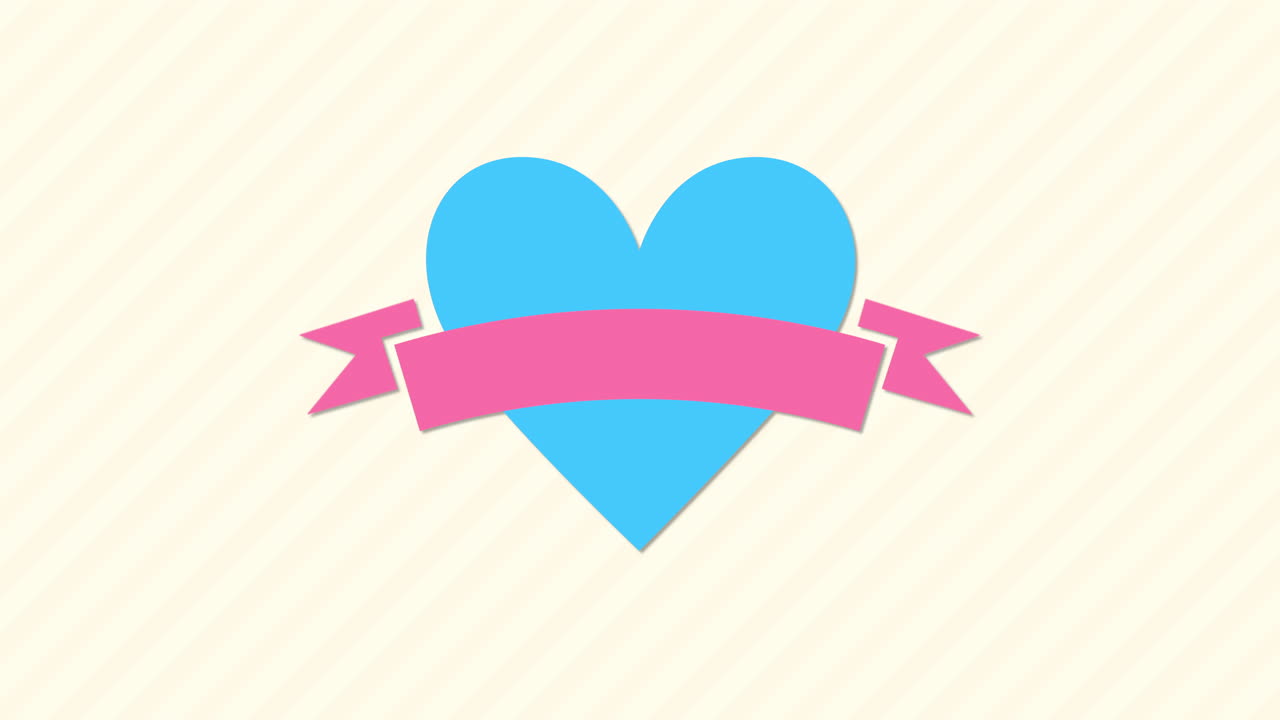 벗겨진 그라데이션에 파란색 하트와 핑크 리본