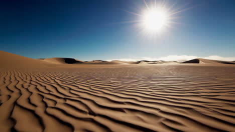 vast desert landscape with rippling sand dunes under a sunny sky