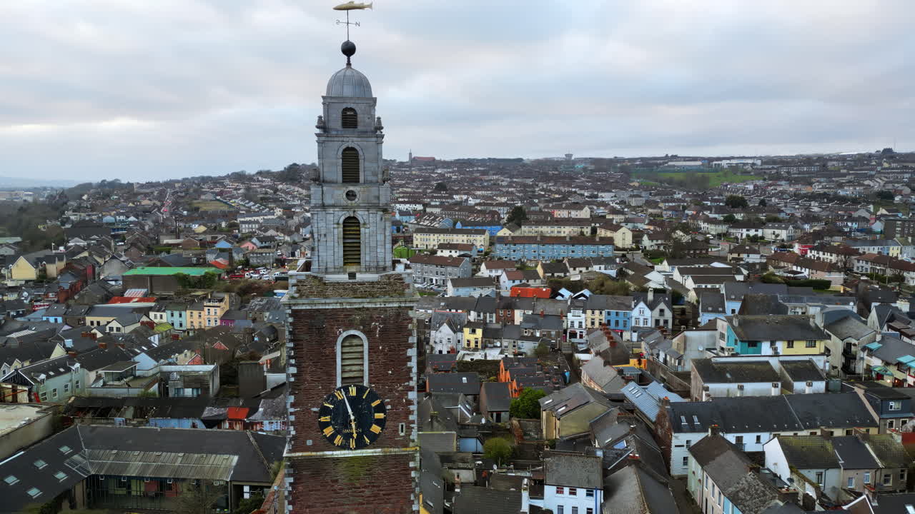 Aerial drone view of the St Anne's Church Shandon Bells and Tower