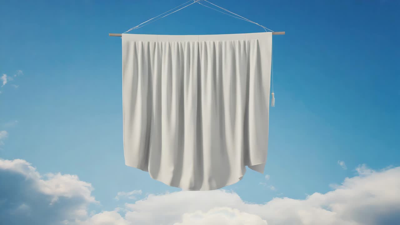 White Pennant Banner on Sky Background