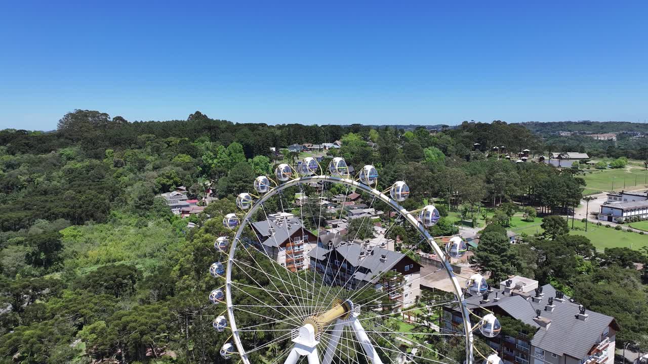 Canela Brazil. Stunning Ferris Wheel At Canela In Rio Grande Do Sul Brazil. Downtown District. Ferris Wheel Landscape. Amusement Park. Stunning Ferris Wheel At Canela In Rio Grande Do Sul Brazil.