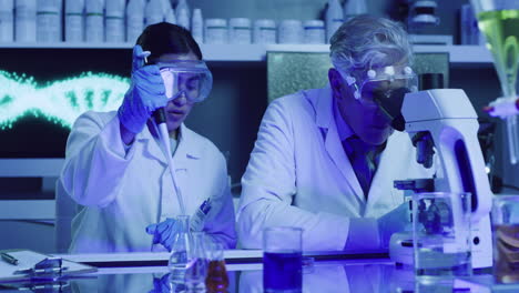 two laboratory scientists testing phenolphthalein