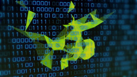 formas abstractas amarillas y código binario, animación de procesamiento de datos