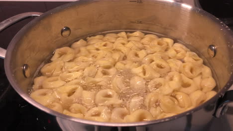 boiling pot of tortolini pasta