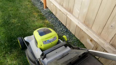 action cam shot of an electric lawn mower