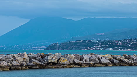 timelapse view of sicilian bay and breakwater