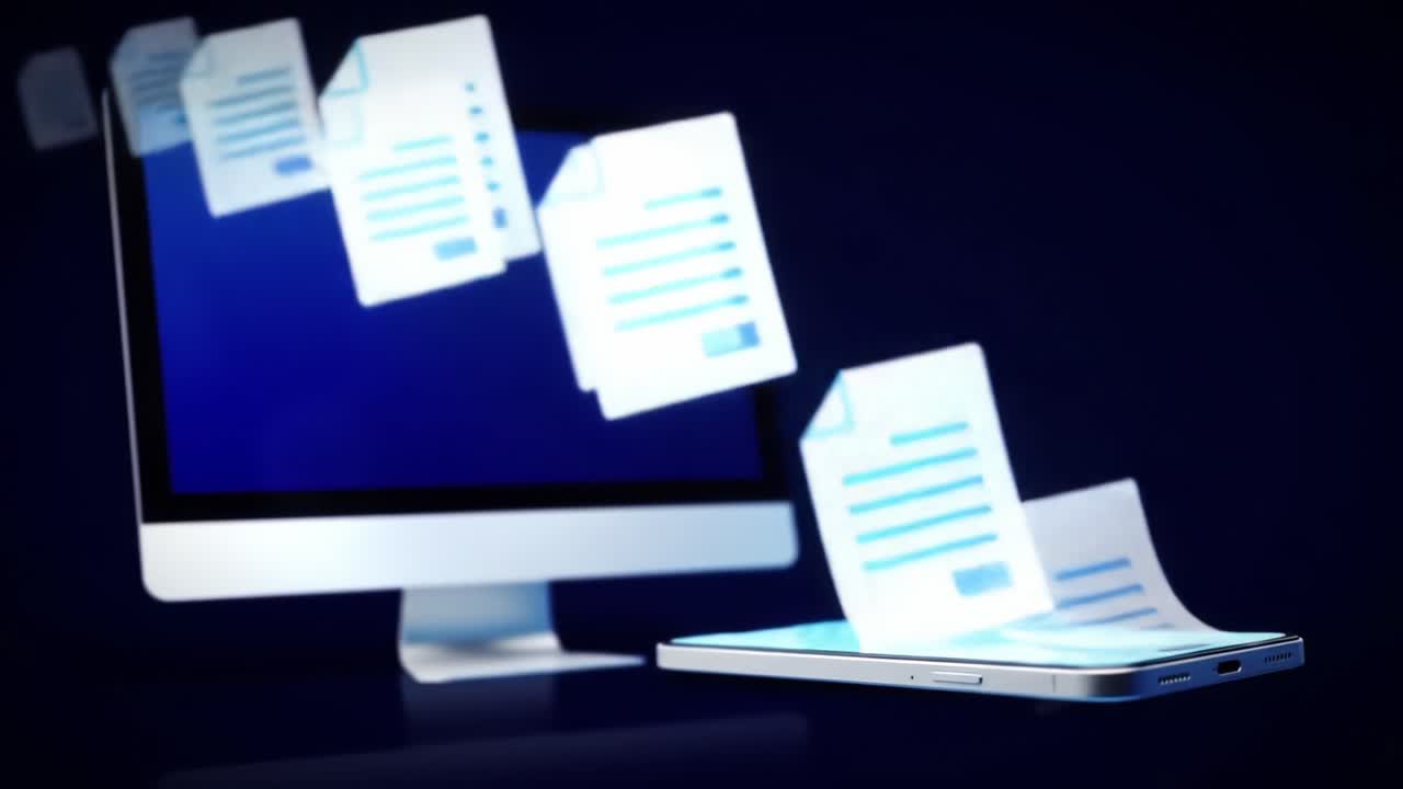 Digital File Transfer Between Devices: Illustrating the Seamless Connection Between Monitor and Smartphone for Efficient Document Management and Communication