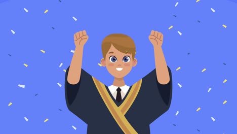 hombre graduado celebrando animación de personajes