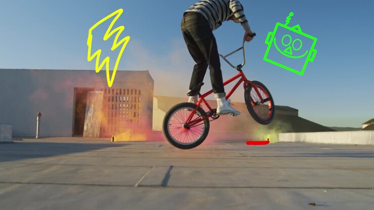 Neon Robot, Sun, Sad, and Happy Man on Beach