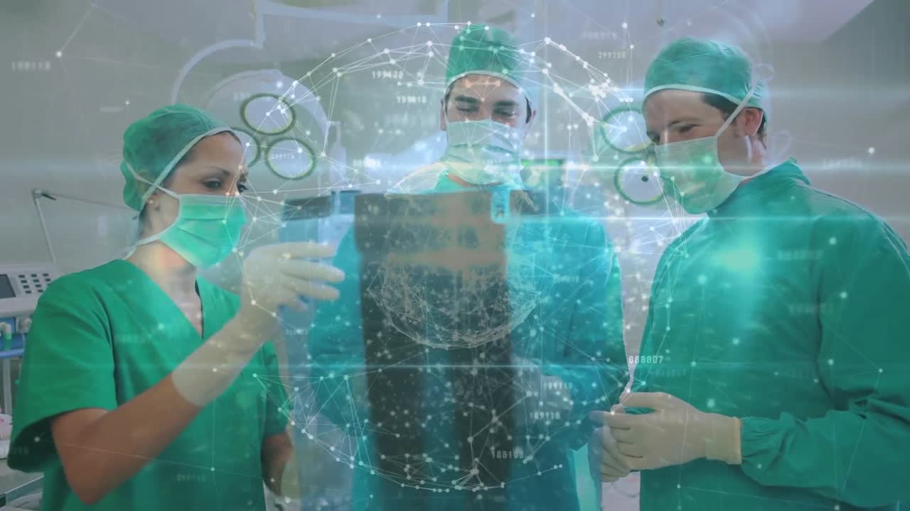 카우카시안 외과 의사 들 의 대화 를 통해 데이터 처리 하는 애니메이션