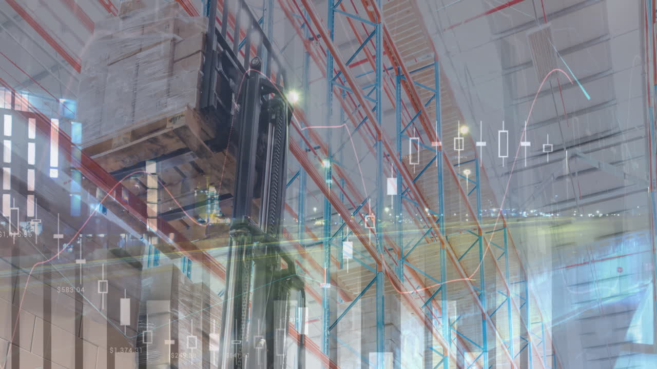 animación del procesamiento de datos financieros en un almacén vacío