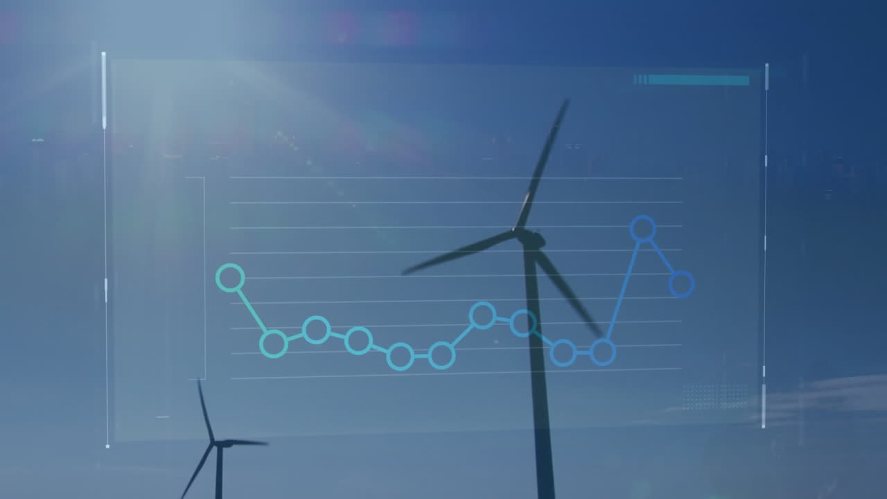 풍력 터빈을 통해 금융 데이터 처리의 애니메이션