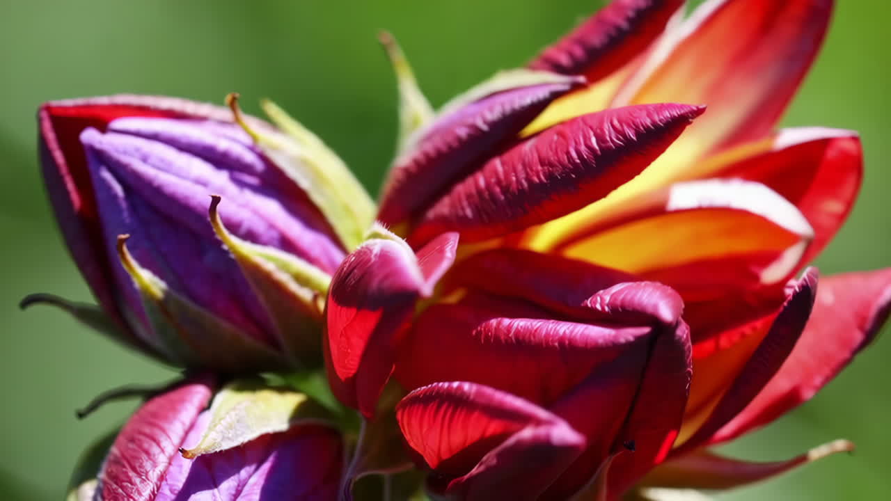 Closeup of vibrant hibiscus flower buds in various stages