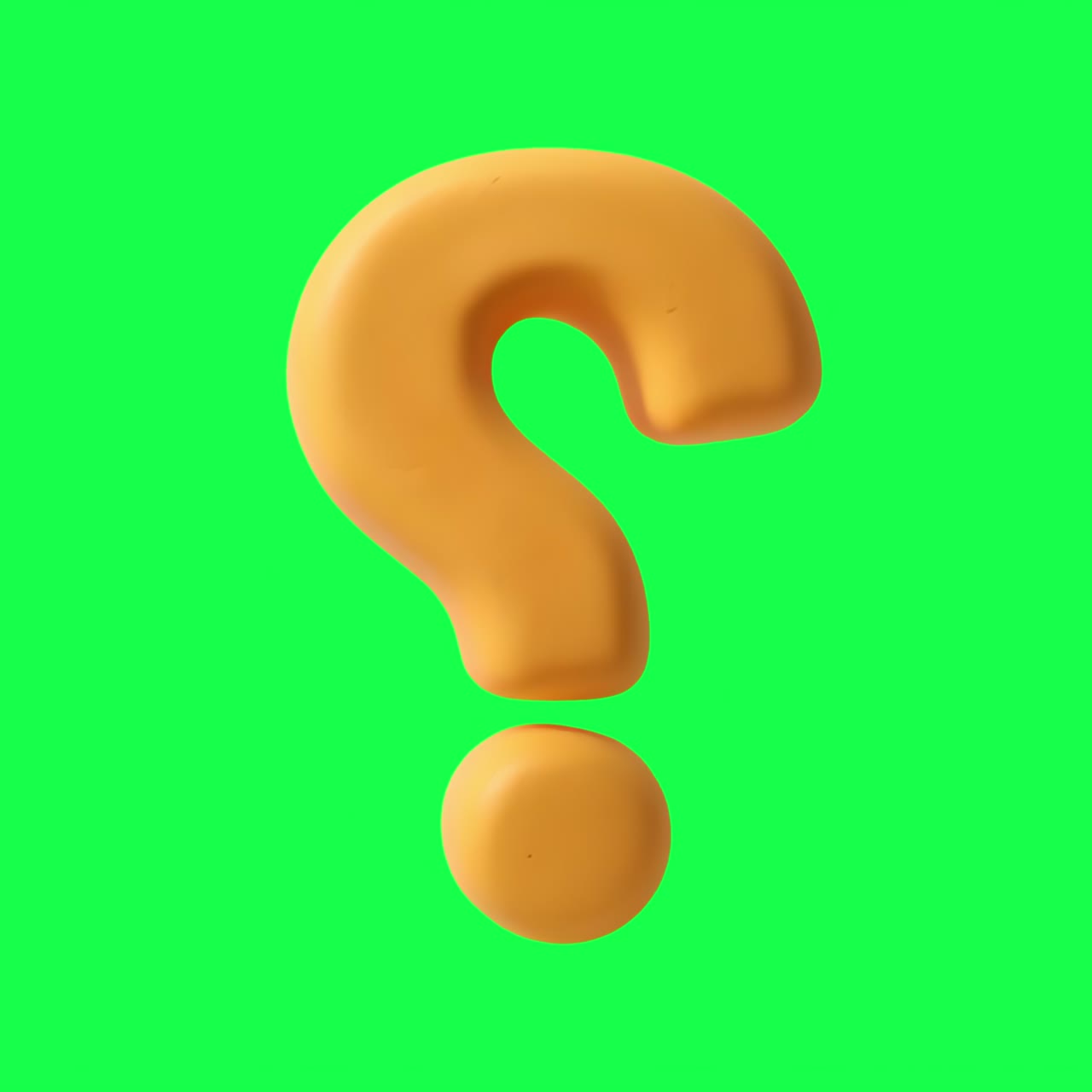 3D orange question mark vibrant animation, transparent 4K video, green screen