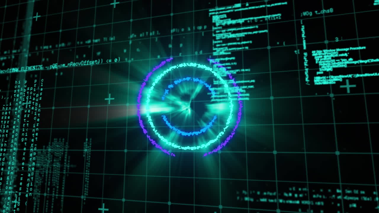 Animation of scope scanning over data processing on black background