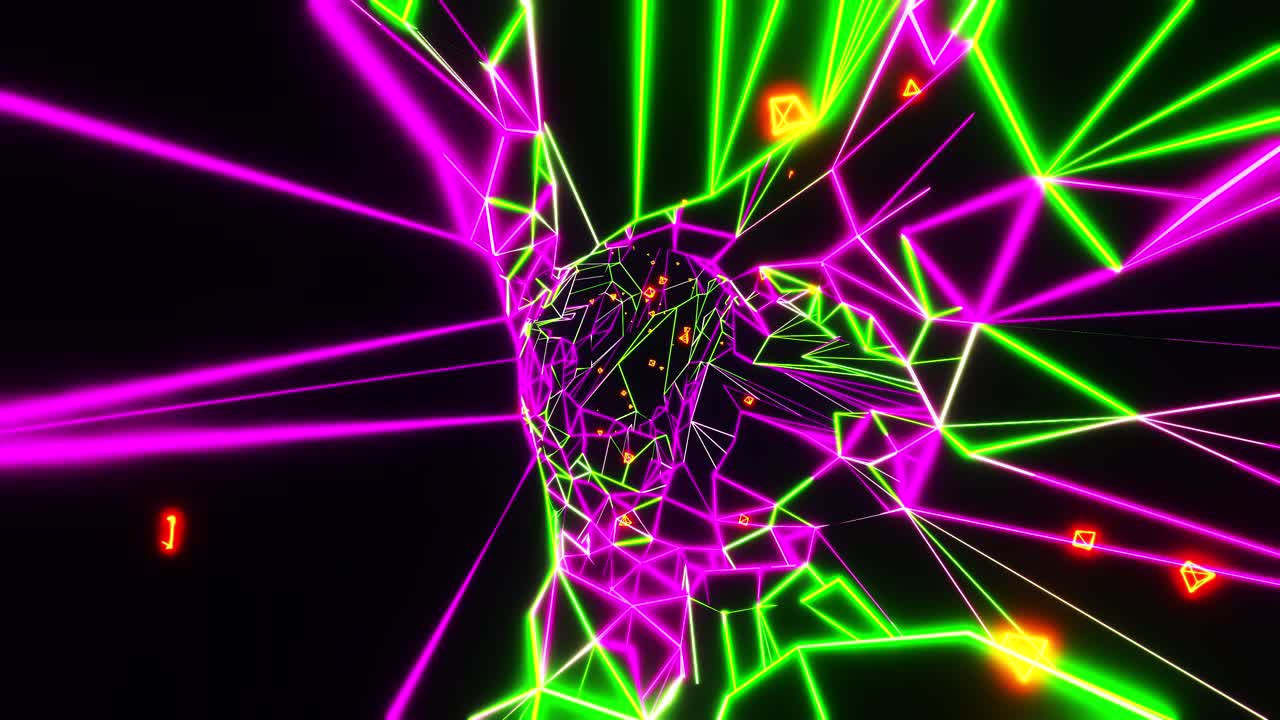 volando a través de un fantástico túnel de neón. animación en bucle infinito