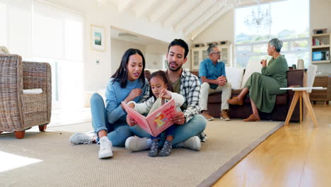 Happy-father,-mother-and-child-reading-book