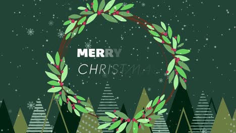 Animation-of-trees-over-merry-christmas-text