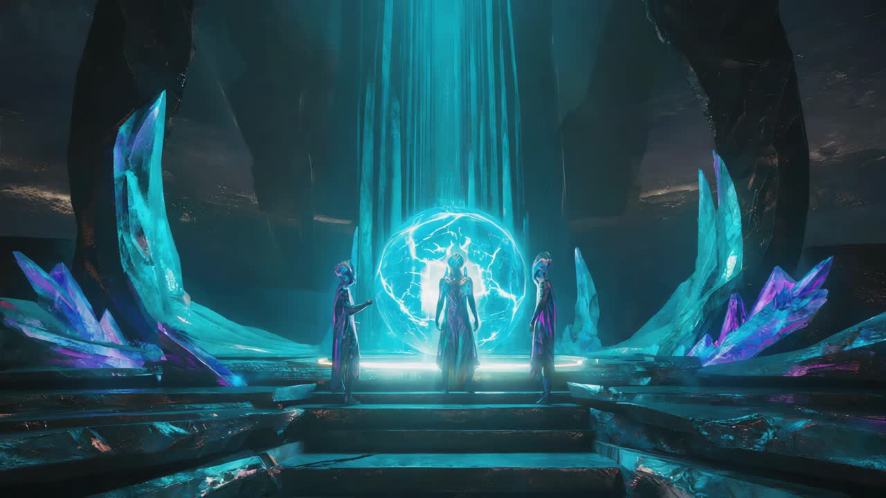 Futuristic Sci-Fi Scene with Energy Orb and Crystals