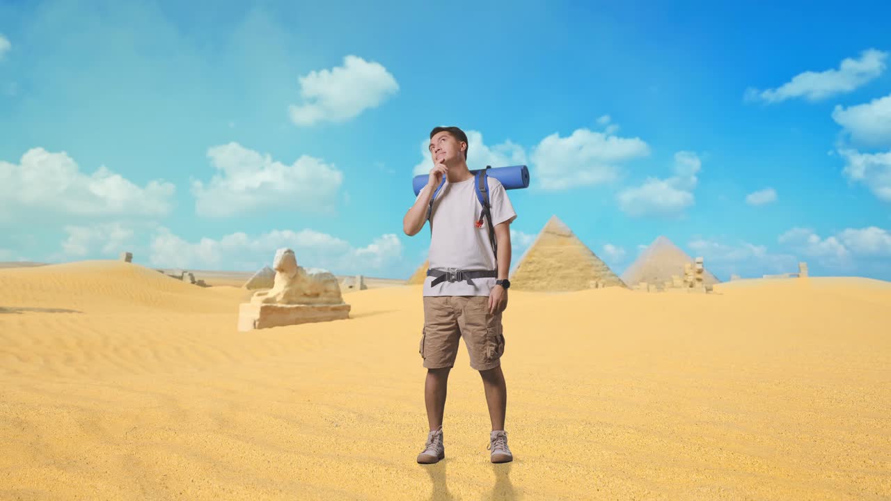 Tourist in Egypt Thinking About Ancient Pyramids