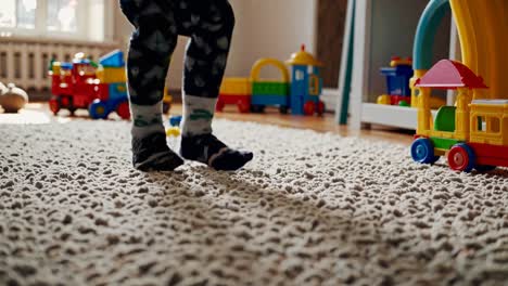 child playing with toys on the carpet