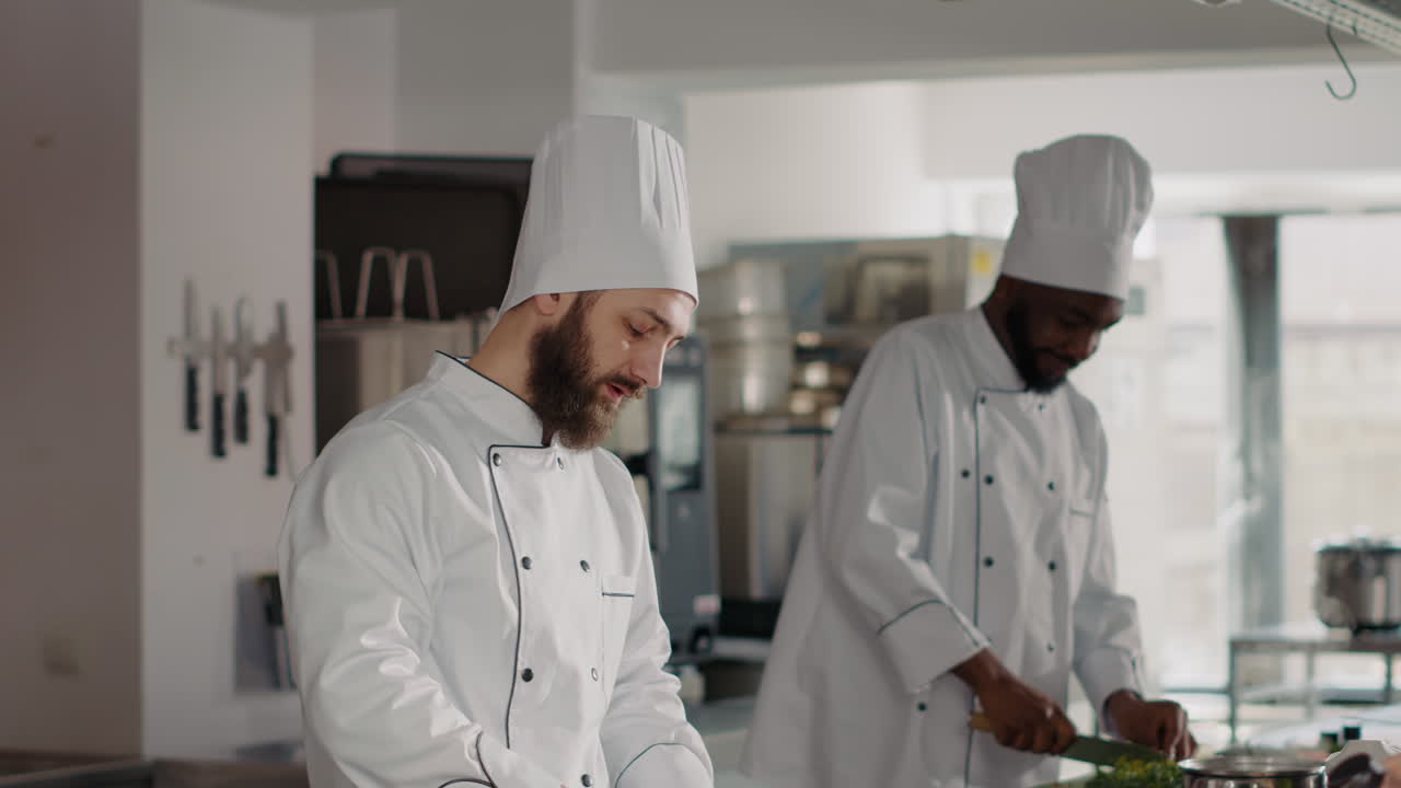 Authentic chef cooking vegetarian meal with garlic clove