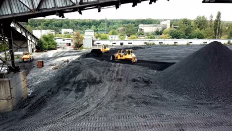 aerial view of coal pile of a power plant. extractive industry, anthracite.