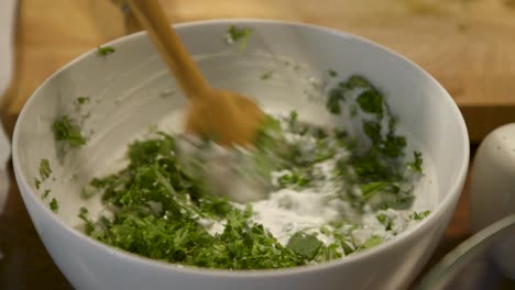 making a creamy herb sauce