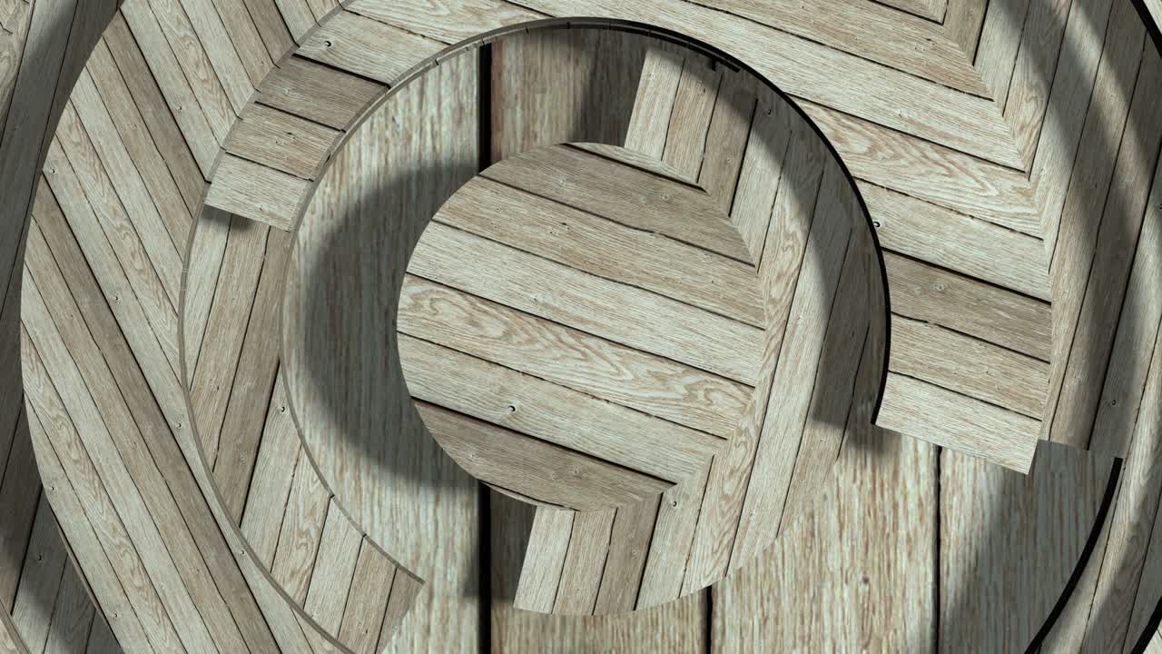 minimalismo textura de madera. fondo de video de negocios modernos. animación de textura 3d con partes giratorias de un círculo. concepto de superficie en espiral. representación 3d de un bucle sin costuras