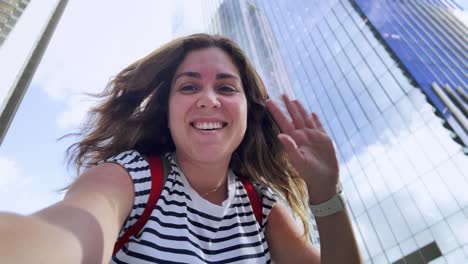happy traveler enjoying urban tourism