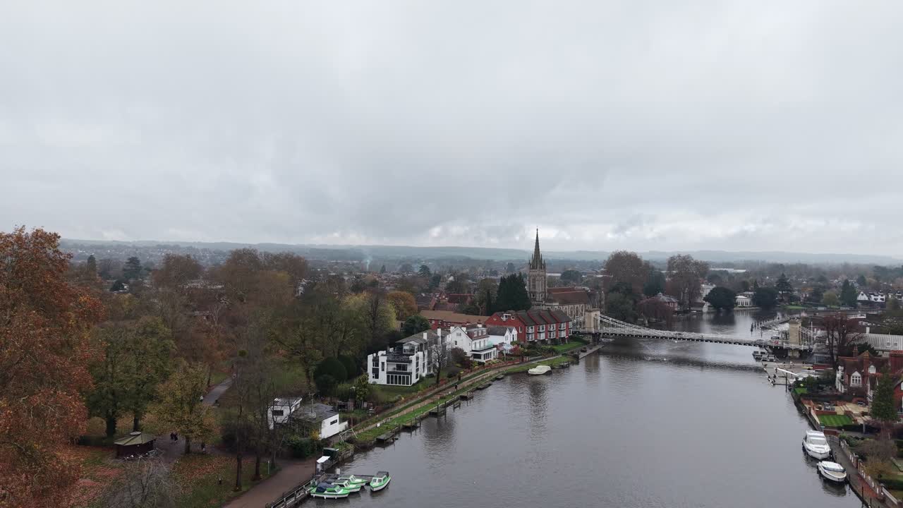 Thames Riverside walk Marlow UK autunm drone,aerial