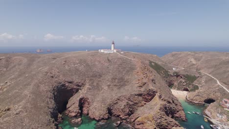 panoramic view across berlengas grande, vast atlantic ocean in background, portugal