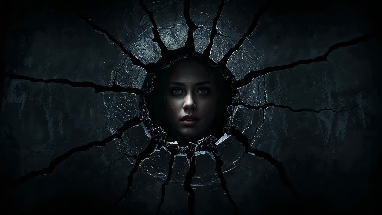 Mysterious Woman Behind Broken Glass