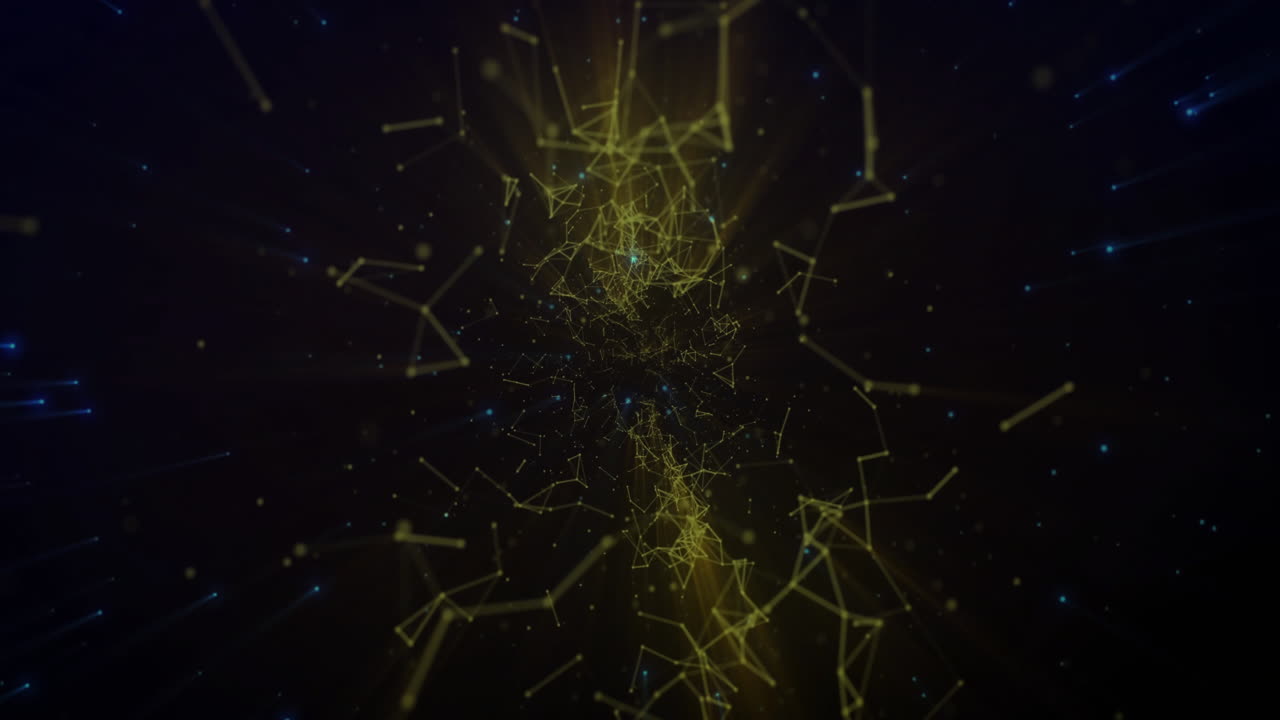 Animation of network of connections over blue spots on black background