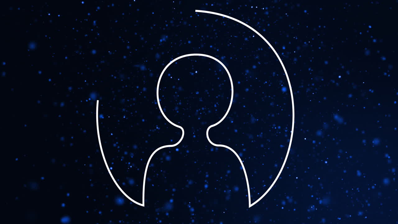 블루 배경에 박이는 별 위에 있는 소셜 미디어 사람들의 아이콘의 애니메이션