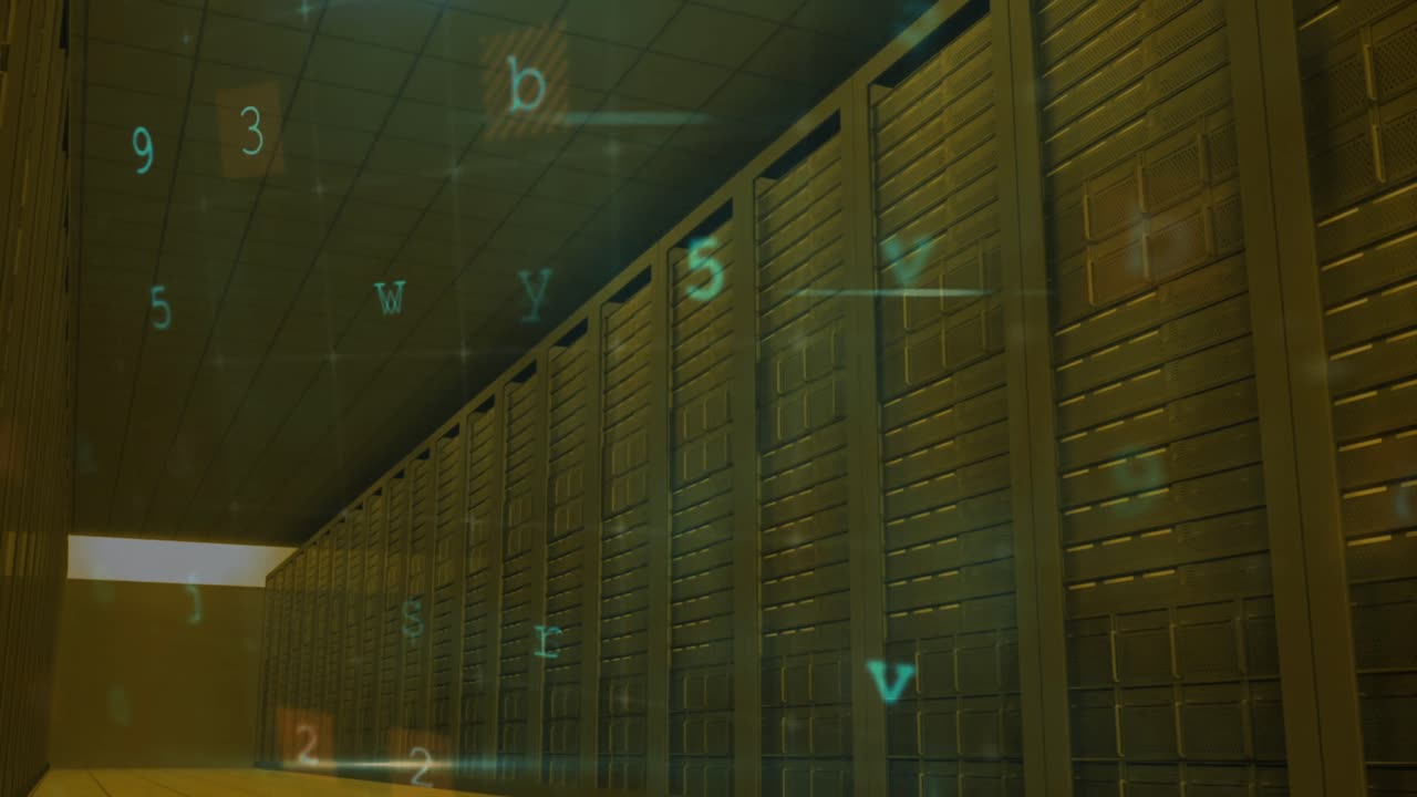 animación del texto de advertencia y procesamiento de datos a través de servidores informáticos en segundo plano