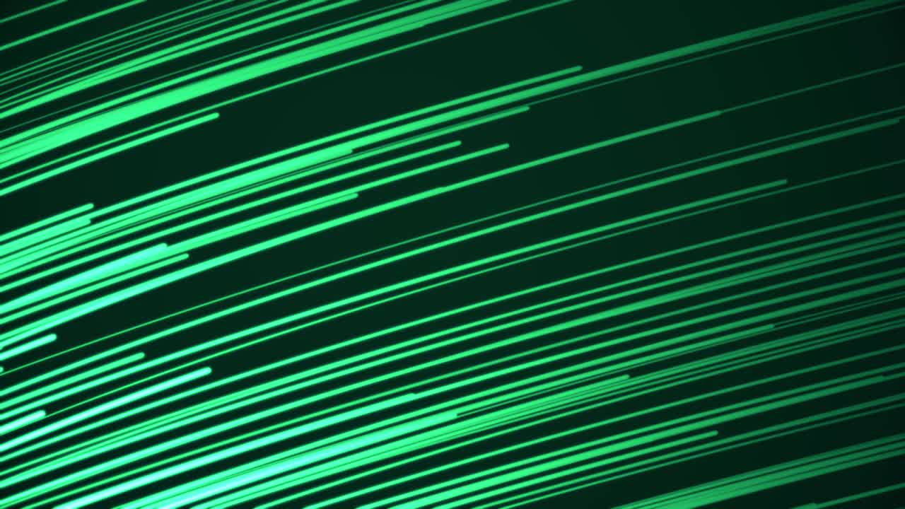 hermosos fotones de luz corriendo rápido color verde. concepto de diseño digital. animación en bucle de líneas brillantes