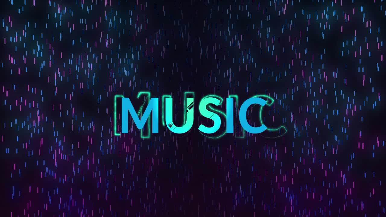 Animation of music text over light spots on black background