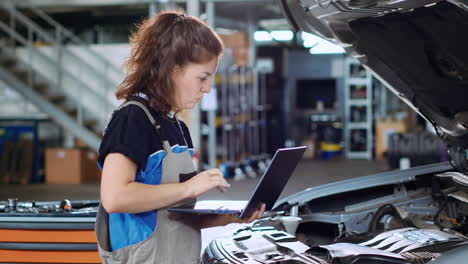 engineer orders new car parts in garage