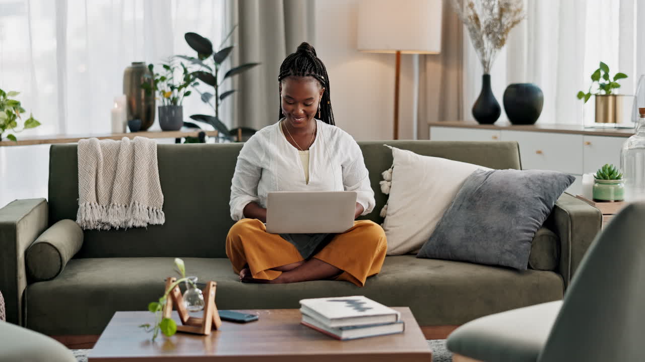 Black woman on couch, relax