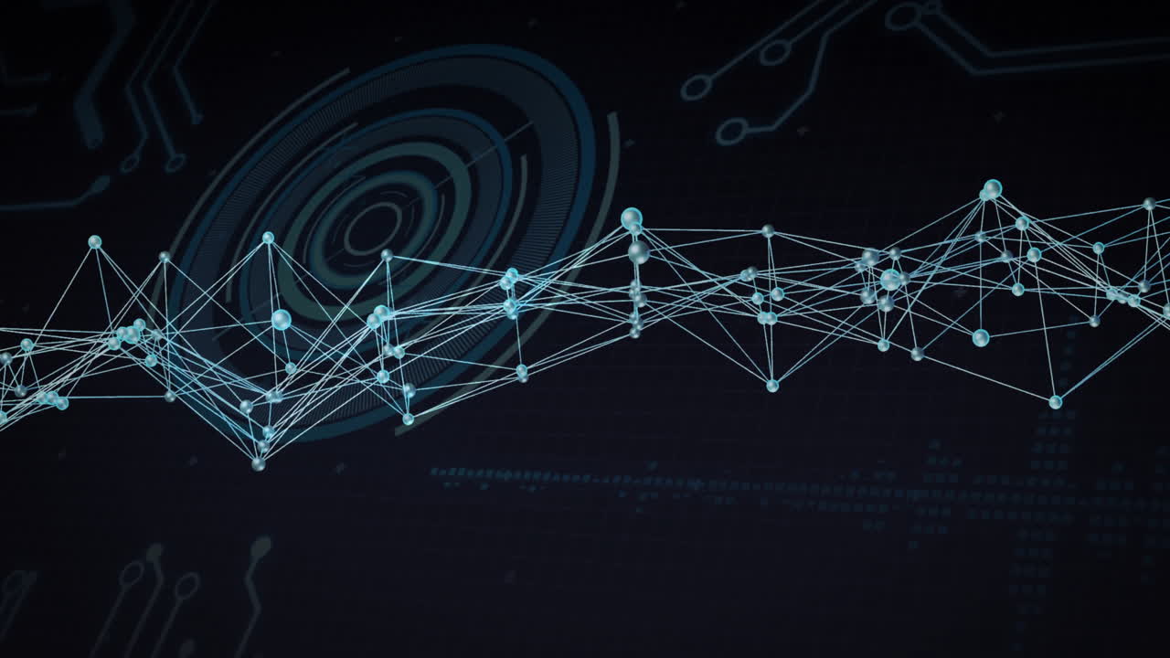 red de conexiones y animación de procesamiento de datos a través de interfaz digital