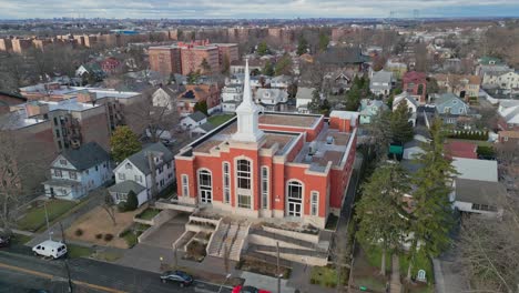 exterior facade of mormon church in flushing, new york city, new york