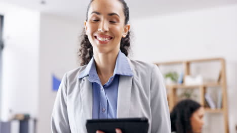 Face,-smile-and-woman-with-a-tablet