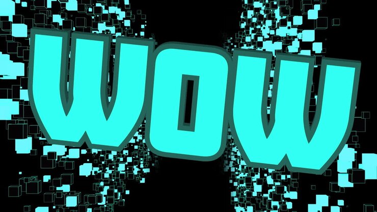 Animazione del testo 'wow' con una rete di connessioni